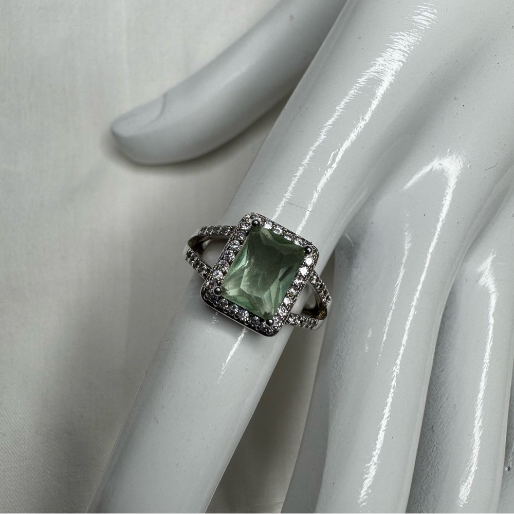 Green Gemstone Halo Ring in Silver